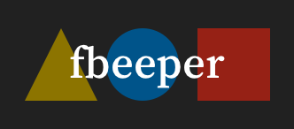 Dark mode shapes and colors: A dark yellow triangle, a dark blue circle, and a dark red circle. Legible white text “fbeeper” on top.